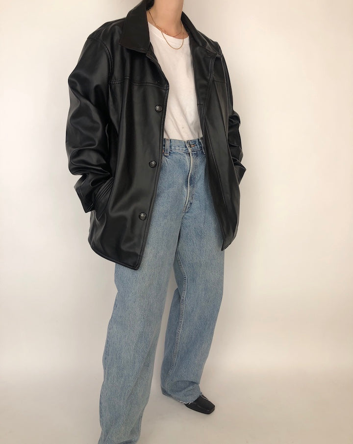 VINTAGE BLACK FAUX LEATHER JACKET 208