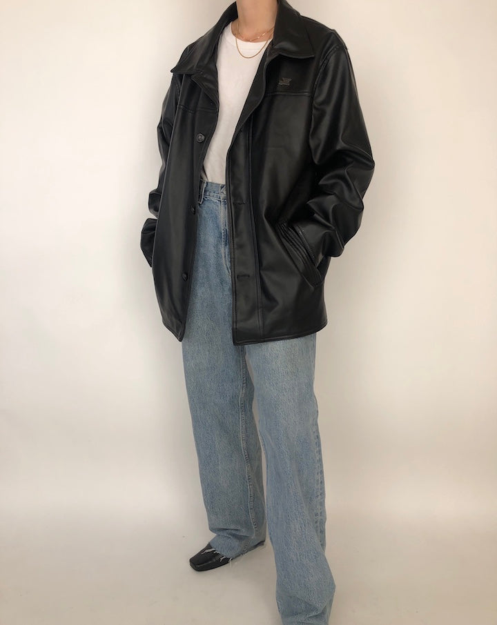 VINTAGE BLACK FAUX LEATHER JACKET 208