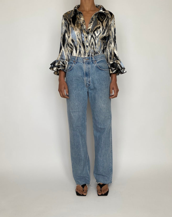 VINTAGE MULTI-COLORED OVERSIZED PLEATED BLOUSE 2429