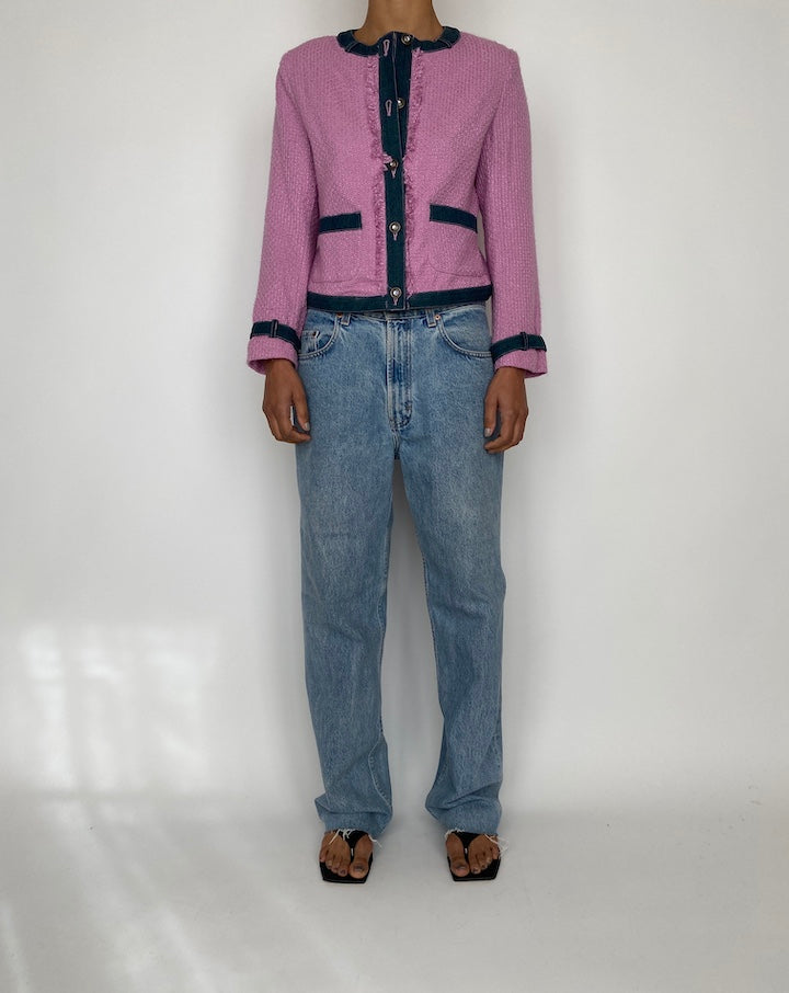 VINTAGE TWEED PINK AND DENIM BLAZER 2454