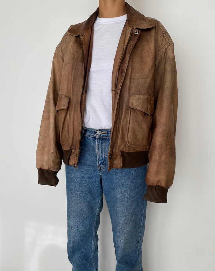 VINTAGE OVERSIZED BROWN LEATHER JACKET 2465