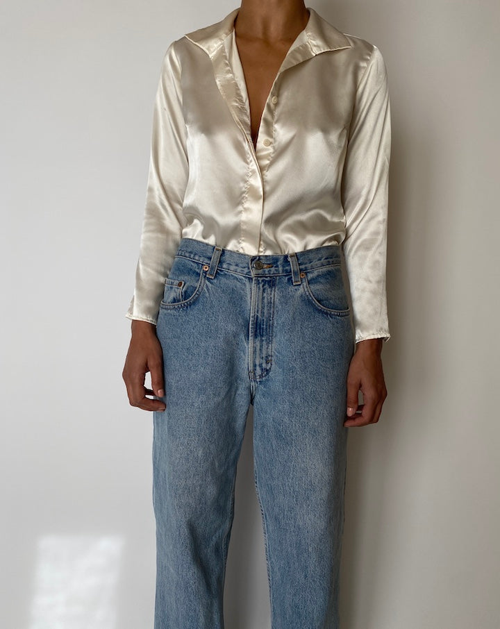 VINTAGE CREAM SILKY BLOUSE 2575