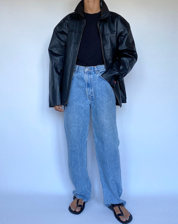 VINTAGE OVERSIZED BLACK LEATHER JACKET 3040