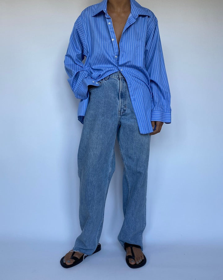 VINTAGE OVERSIZED STRIPED BLUE SHIRT 3056