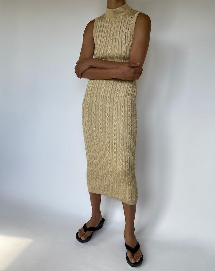 VINTAGE LONG BEIGE KNITTED DRESS 3336