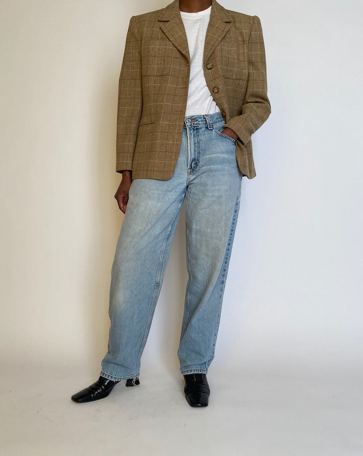 VINTAGE BEIGE CHECKED WOOL BLAZER 3955