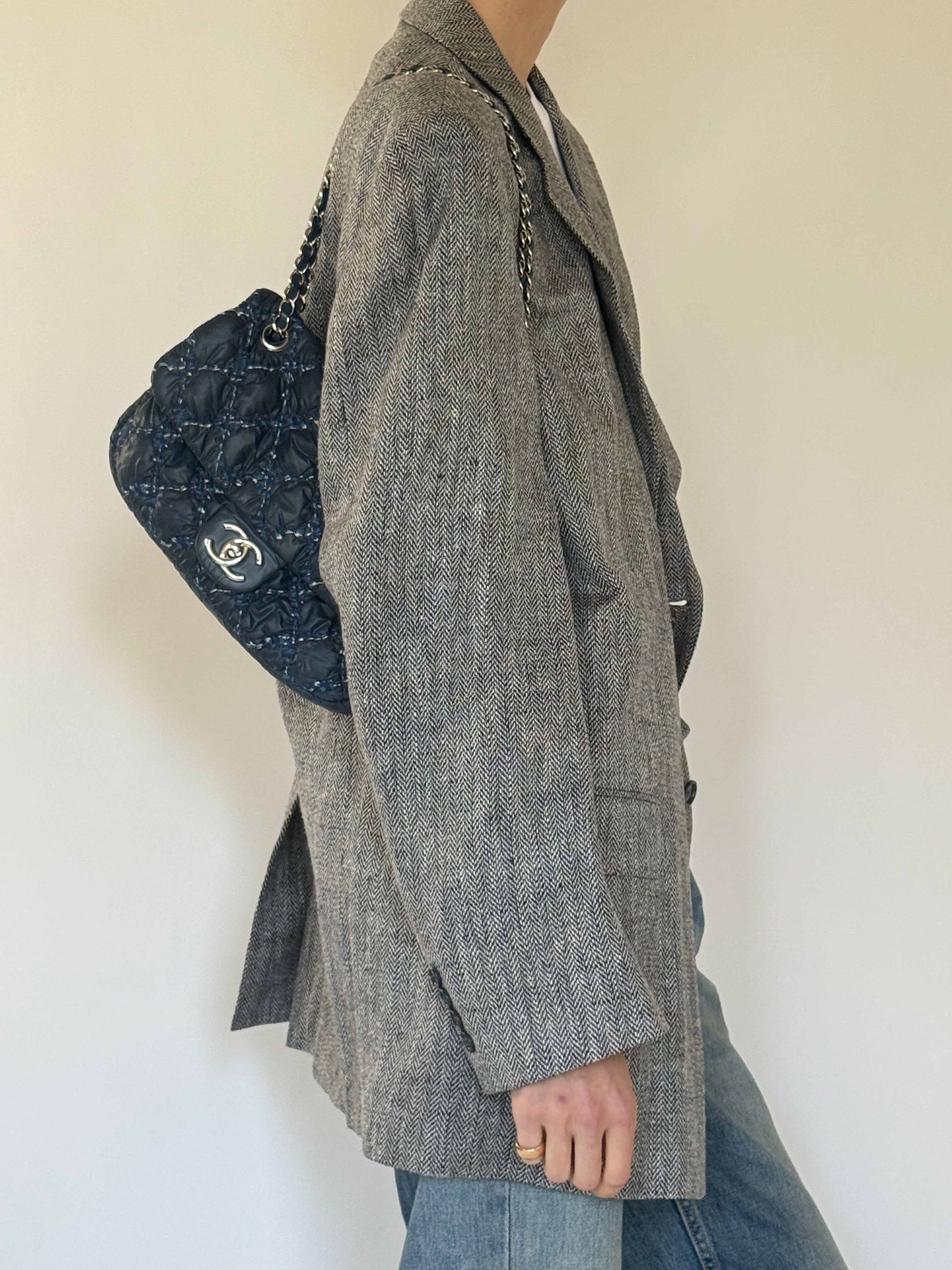 Vintage Herringbone Silk Blazer Grey 7137