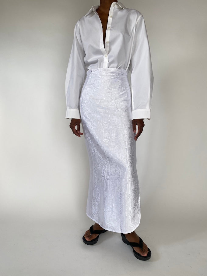 Vintage white patterned long skirt 4359