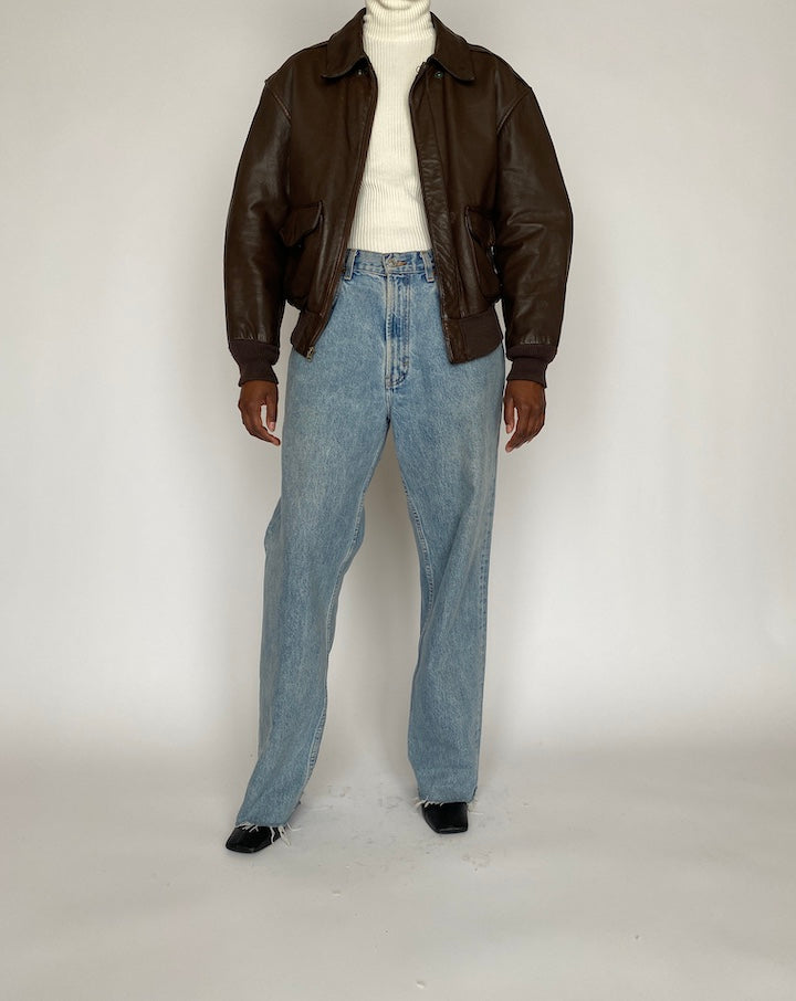 VINTAGE DARK BROWN BOMBER LEATHER JACKET 4438