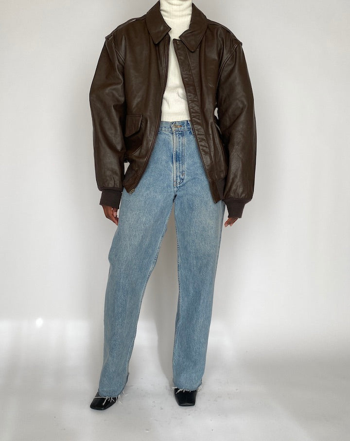 VINTAGE BROWN BOMBER LEATHER JACKET 4439