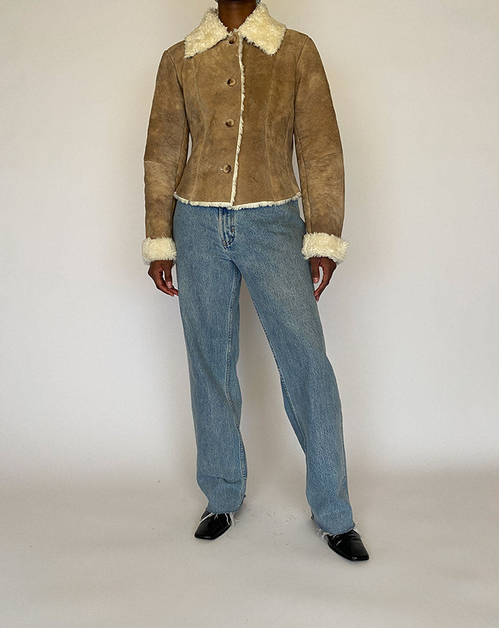 VINTAGE BEIGE SHERLING SUEDE LEATHER JACKET 4469