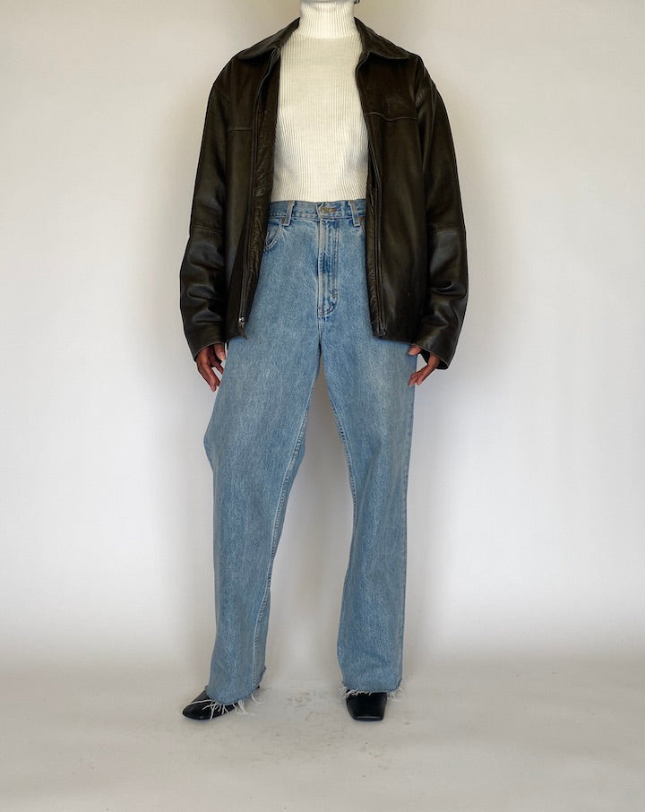 VINTAGE DARK BROWN BOMBER LEATHER JACKET 4475
