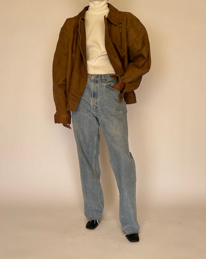 VINTAGE BOXY BROWN LEATHER JACKET 4482
