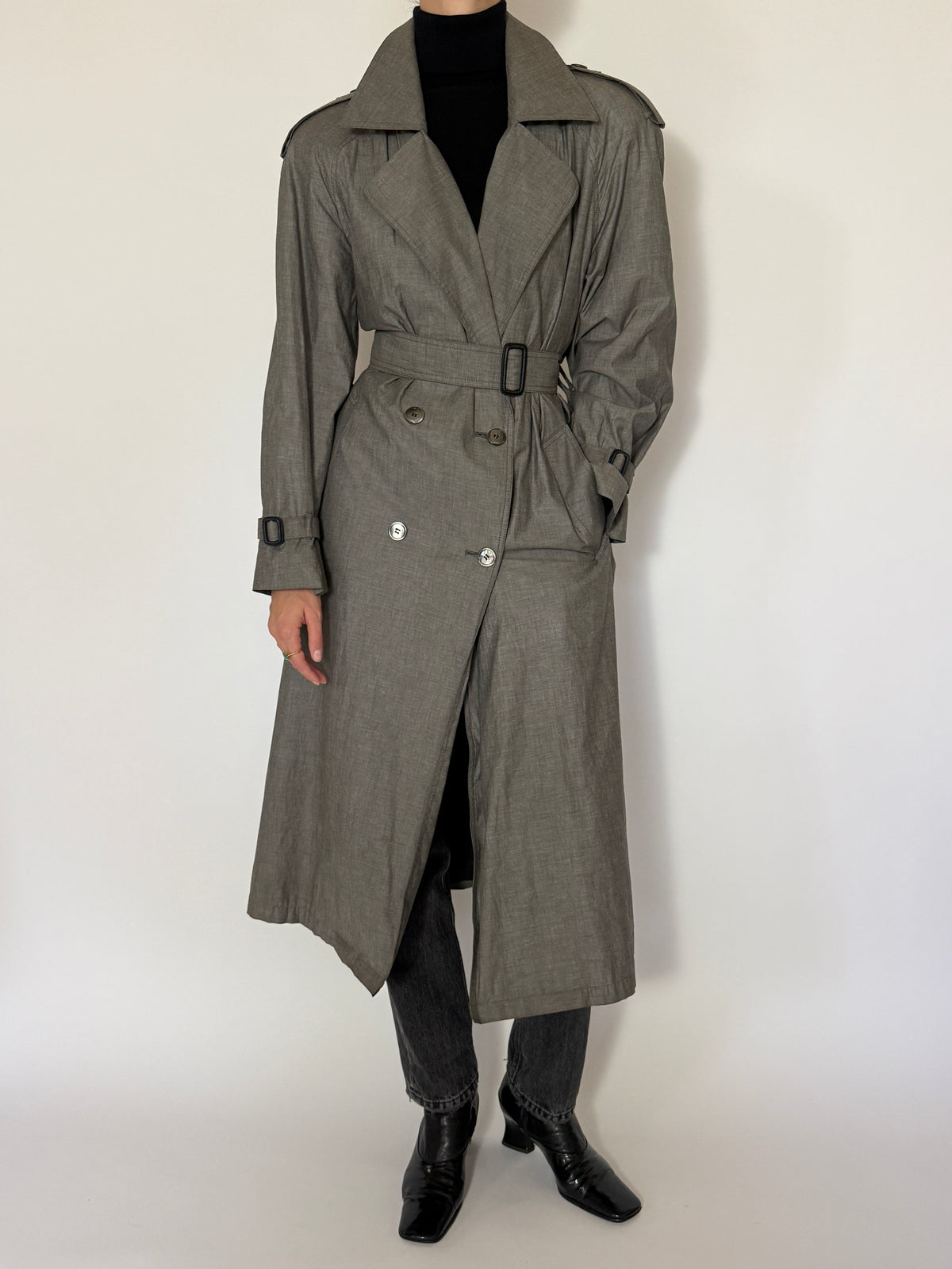 Vintage Trench Coat Taupe Gray 8479