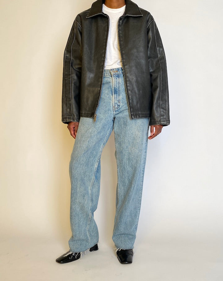 VINTAGE BLACK OVERSIZED FAUX LEATHER JACKET 4514