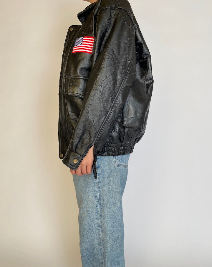 VINTAGE BOXY BLACK LEATHER JACKET 4569