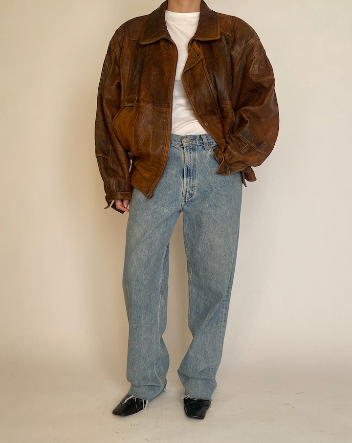 VINTAGE BROWN BOXY LEATHER JACKET 4612