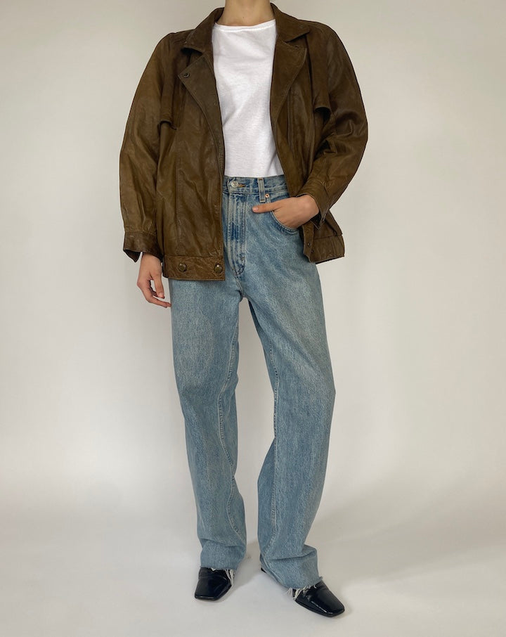 VINTAGE BOXY BROWN LEATHER JACKET 4681