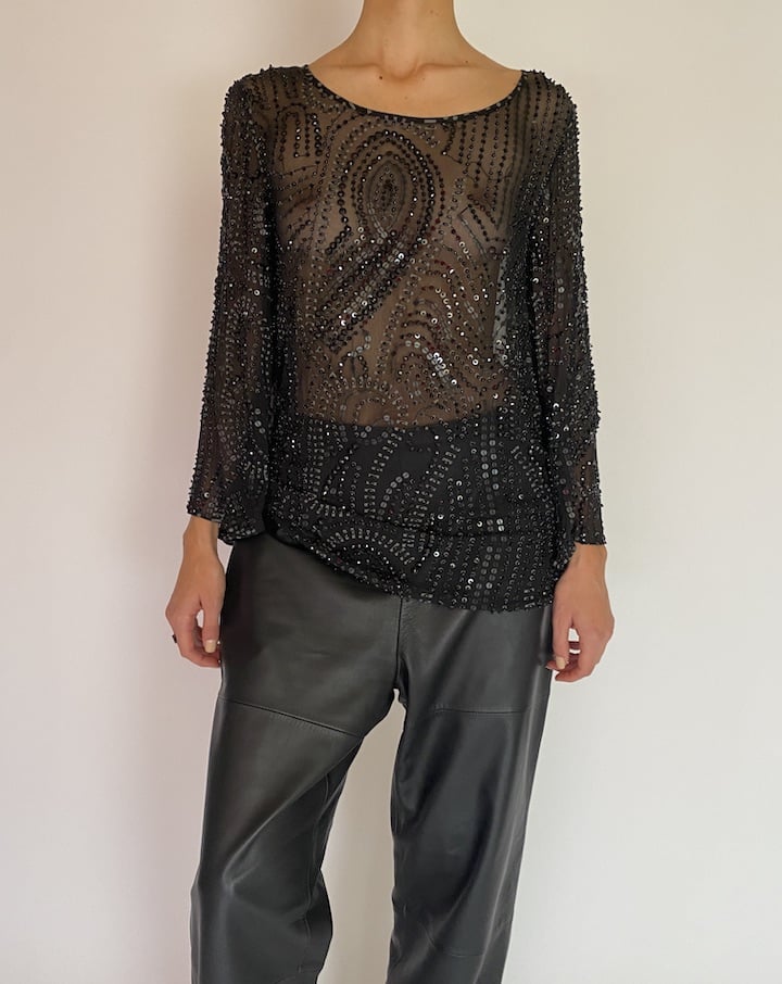 VINTAGE BLACK SEE THROUGH SEQUIN TOP 4770