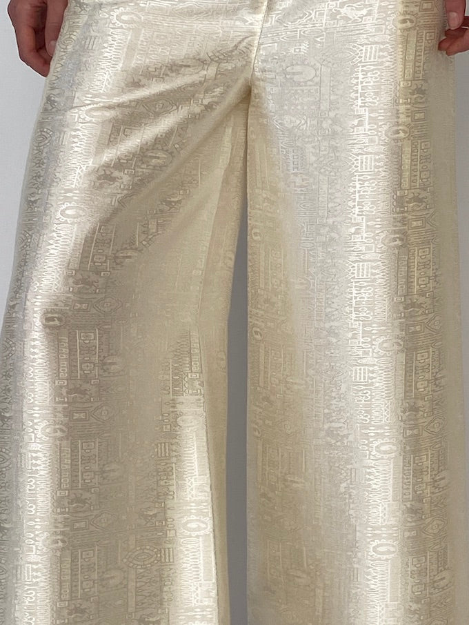 Vintage cream waist-tie wrap pants 4806
