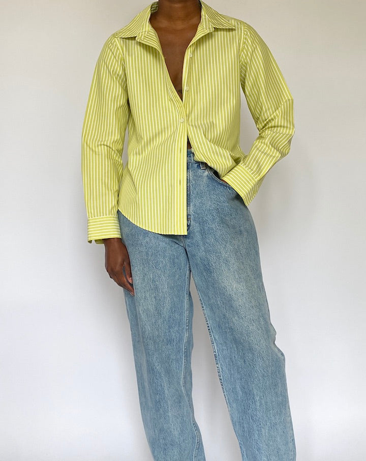 VINTAGE LIME GREEN STRIPED SHIRT 4822