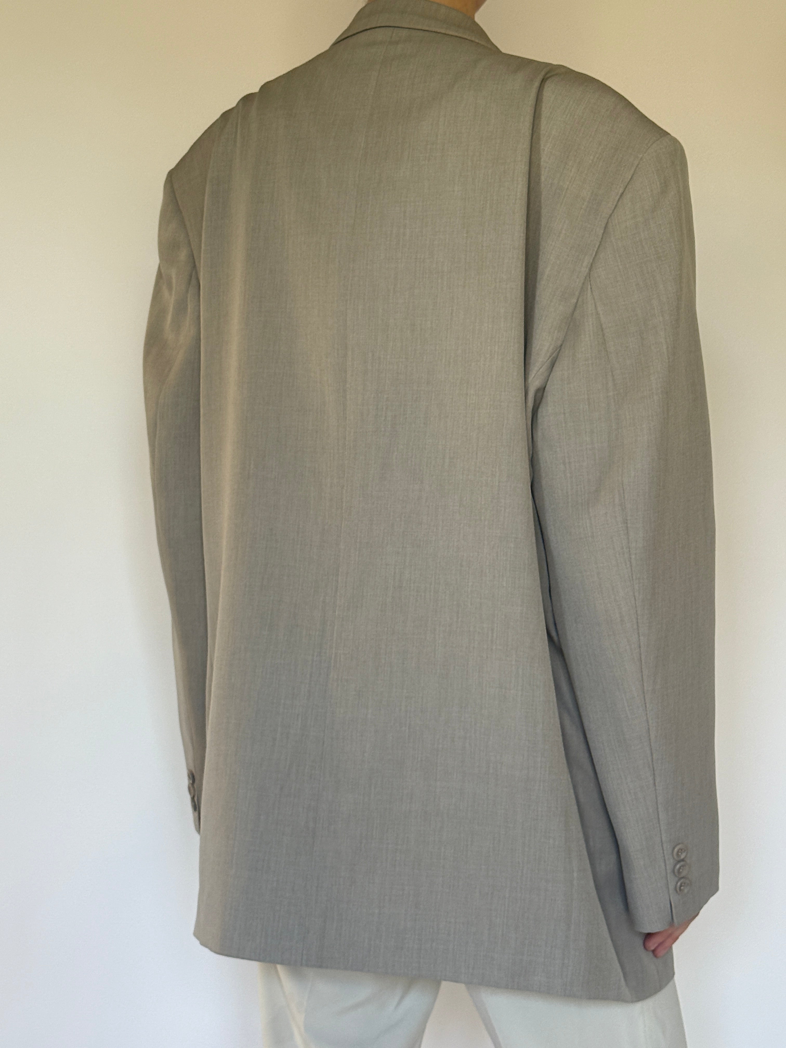 Vintage Oversized Single-Breasted Blazer Beige 7372