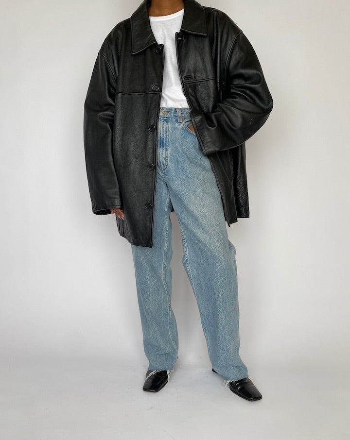 VINTAGE BLACK OVERSIZED LEATHER JACKET 4865