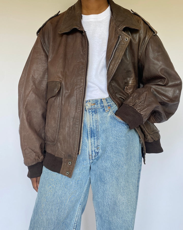 VINTAGE BROWN BOMBER LEATHER JACKET 4934