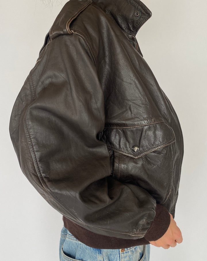 Vintage Brown Bomber Like Leather Jacket 4935