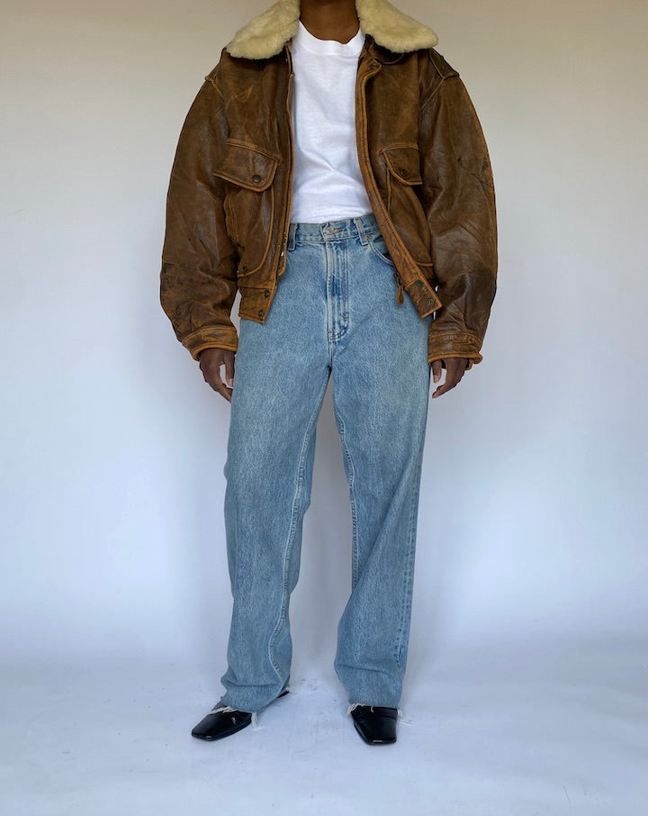 VINTAGE BROWN BOMBER LIKE LEATHER JACKET 4960