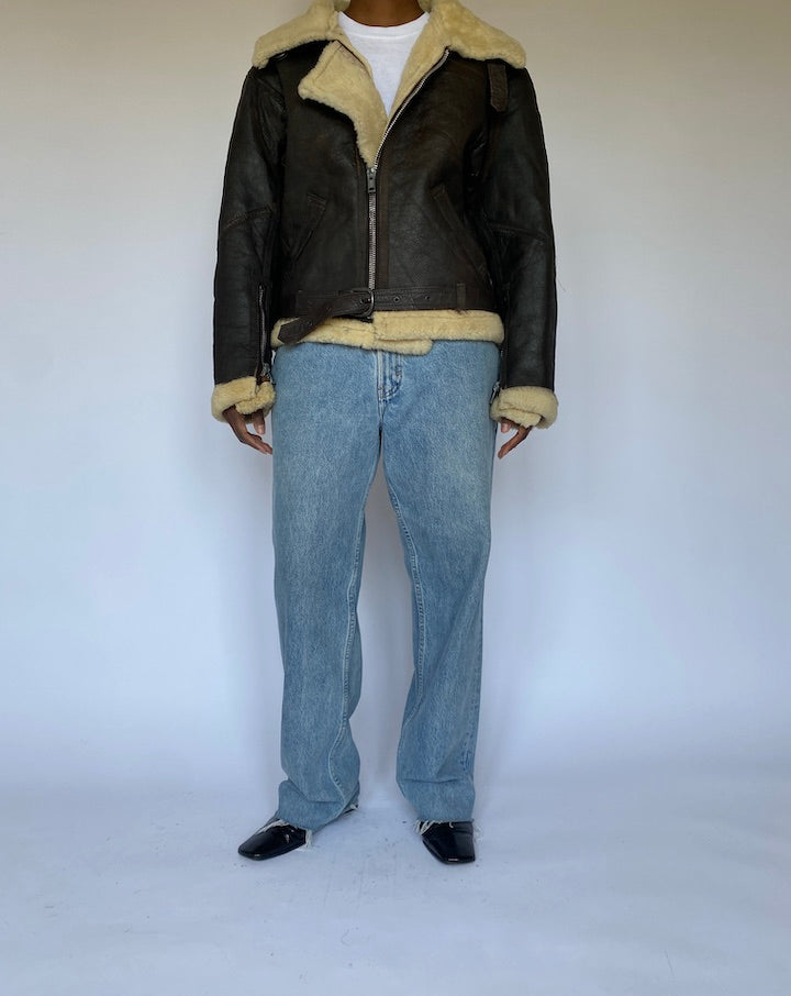 Vintage Black Shearling Leather Jacket 4965