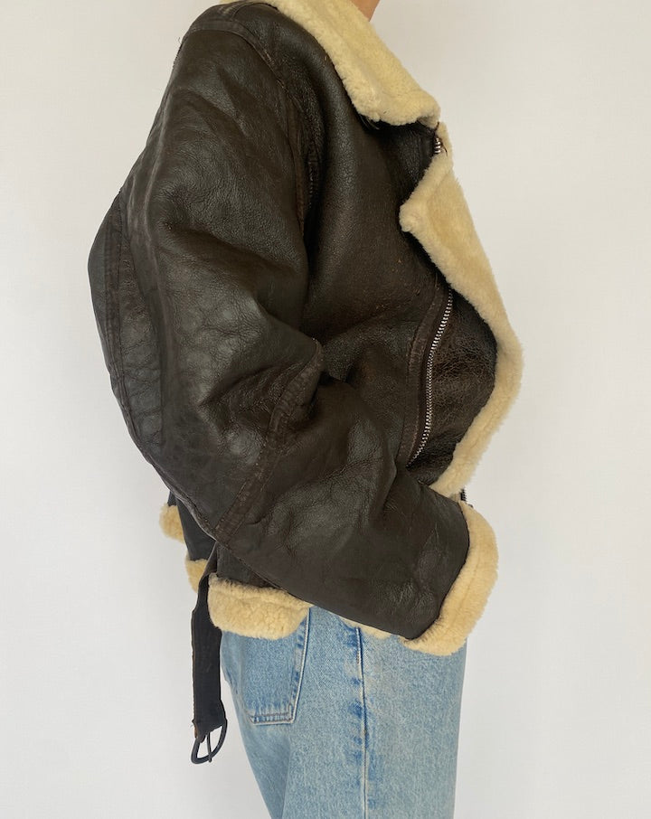 Vintage Black Shearling Leather Jacket 4965