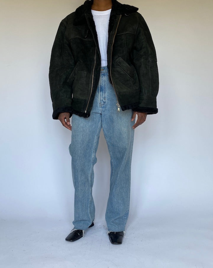 VINTAGE BLACK SHEARLING LEATHER JACKET 4990