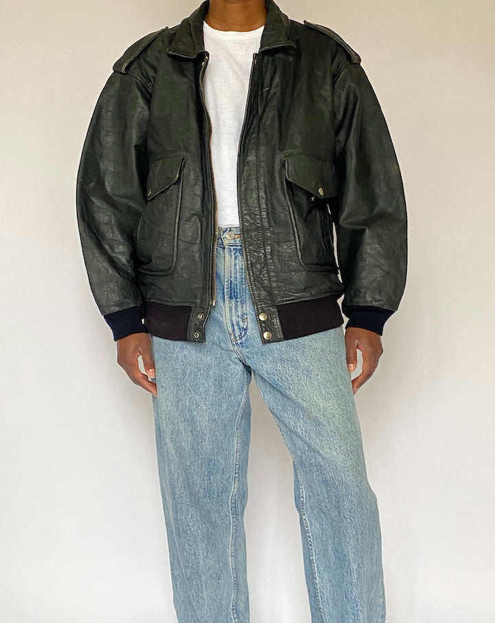 Vintage Black Leather Jacket 5015