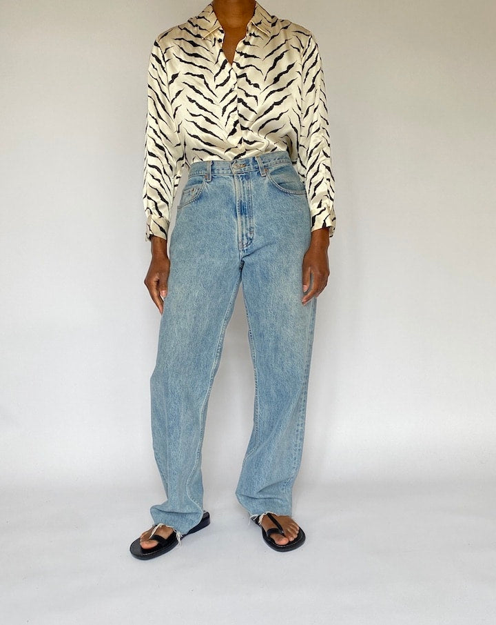 VINTAGE ANIMAL PRINTED SILK BLOUSE 5100