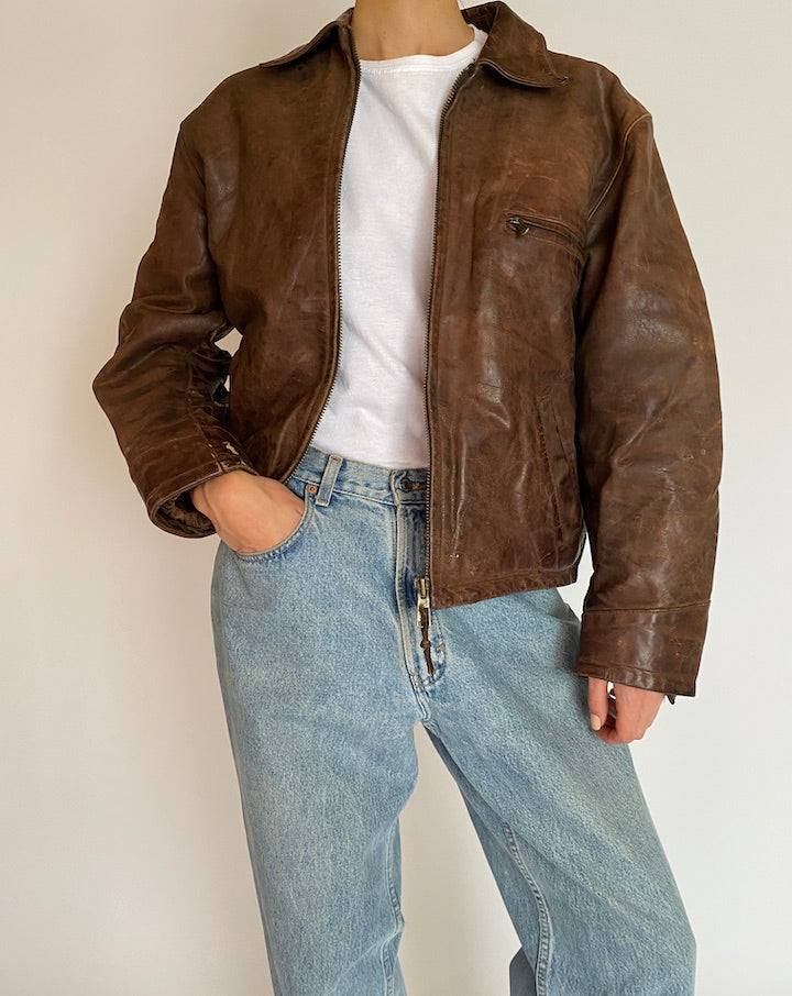 VINTAGE BROWN LEATHER JACKET 5206