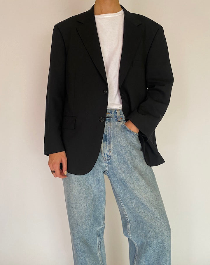Vintage Black Wool Blazer 5224
