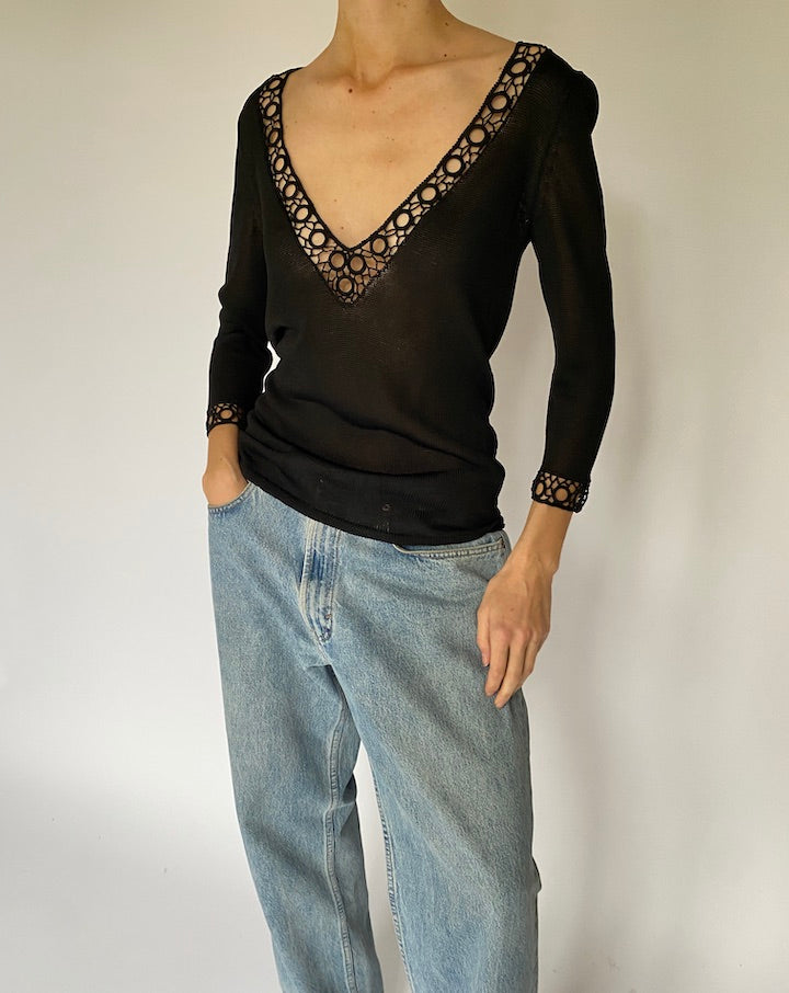Vintage Black Knit Top 5232