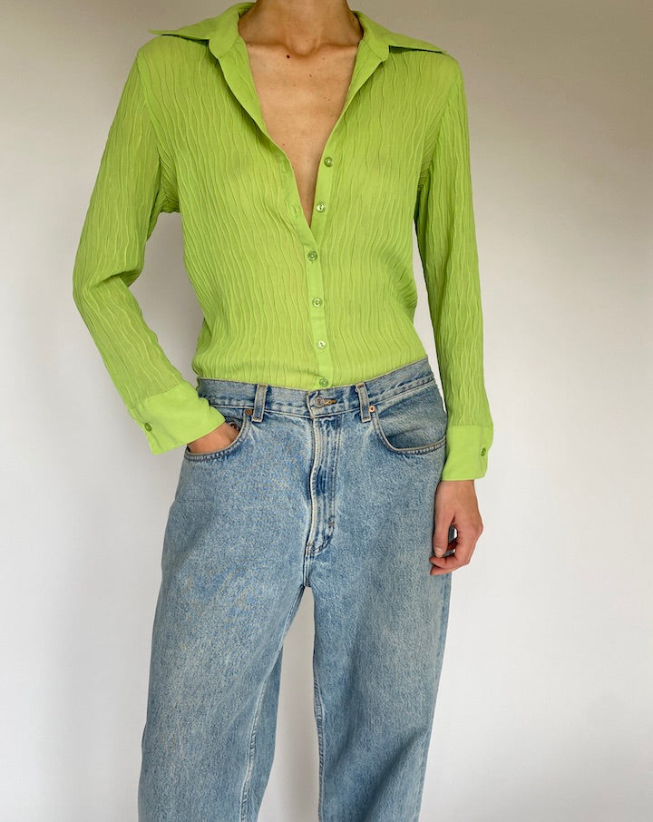 Vintage Green Textured Blouse 5321
