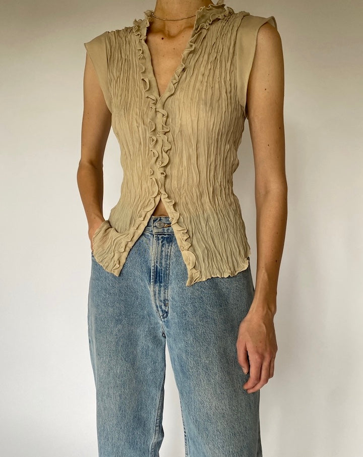 Vintage Beige Wrinkle-Effect Top 5334