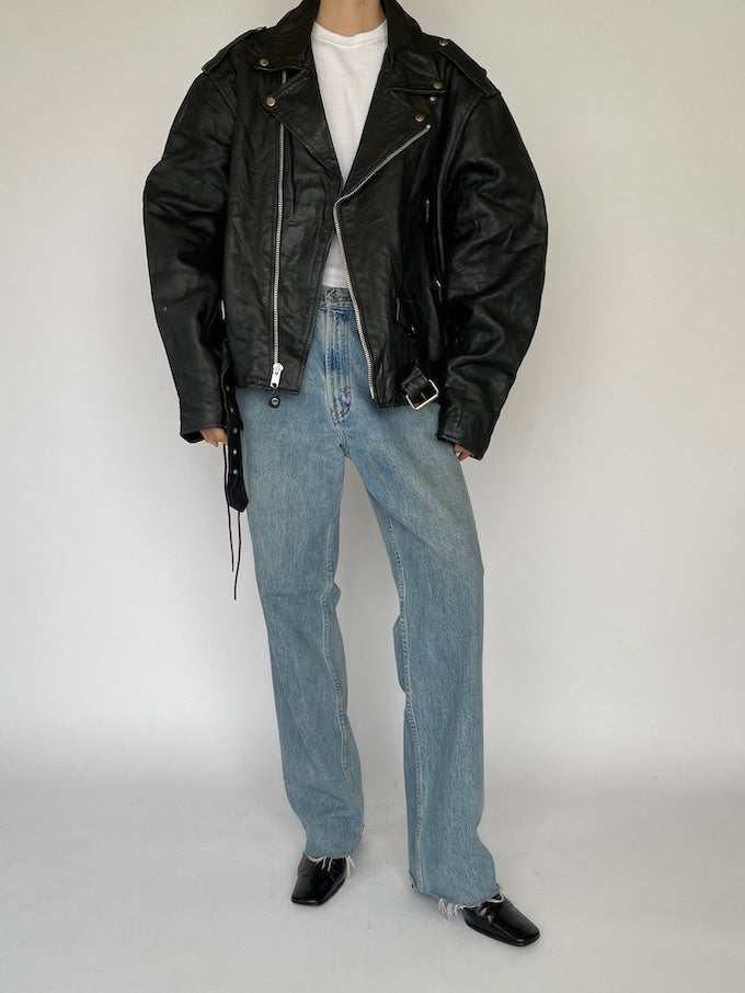 Vintage oversized biker jacket in black 5357