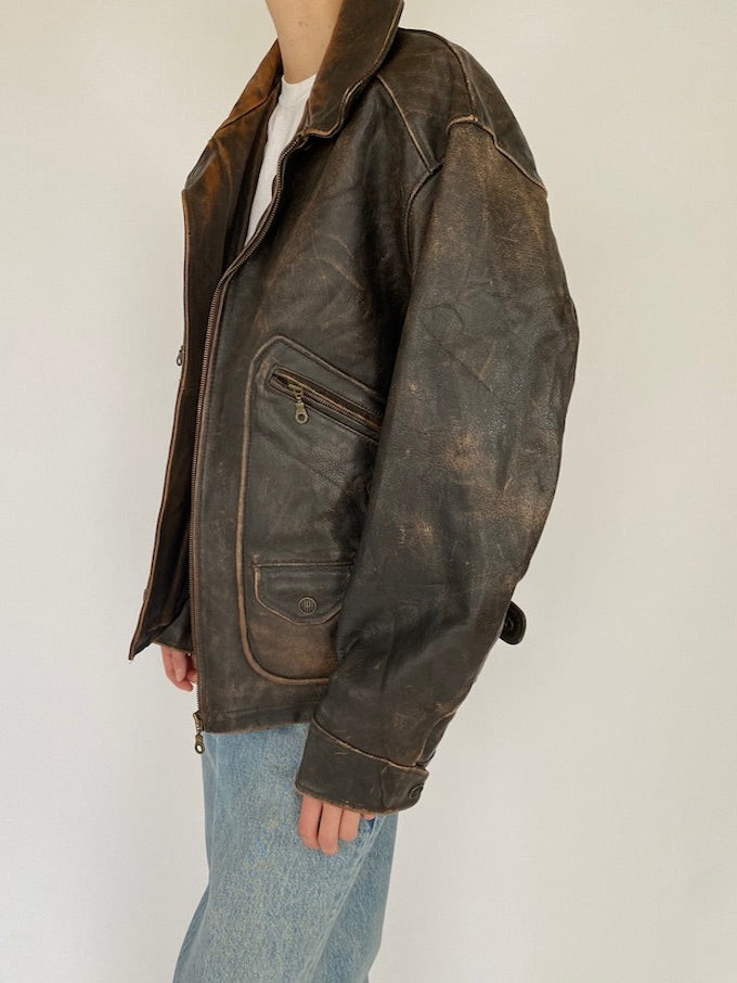 Vintage distressed leather jacket in brown 5387