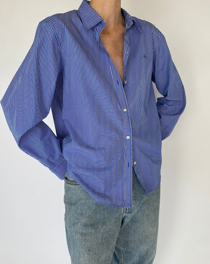 Vintage Blue and White Striped Ralph Lauren Shirt 5442