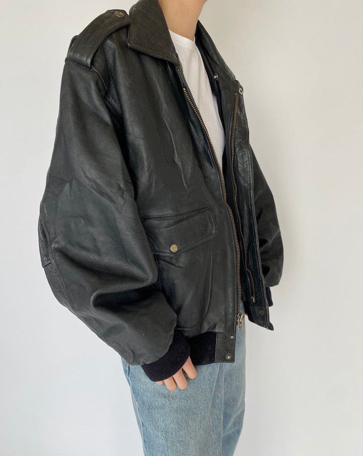 Vintage Black Oversized Leather Jacket 5458