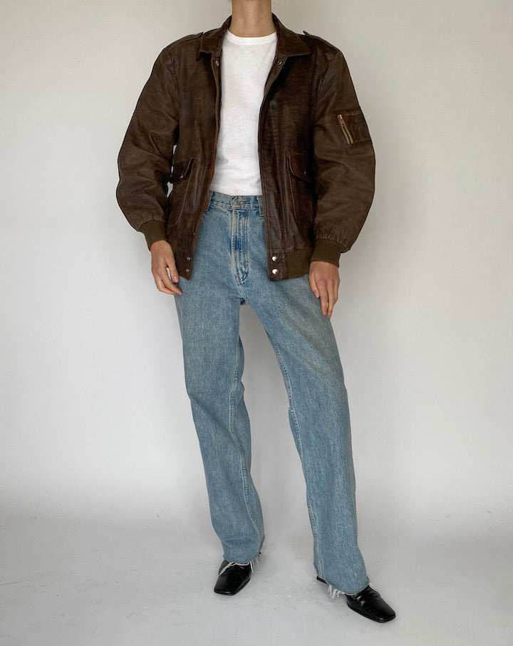 Vintage Bomber Like Leather Jacket in Brown 5464