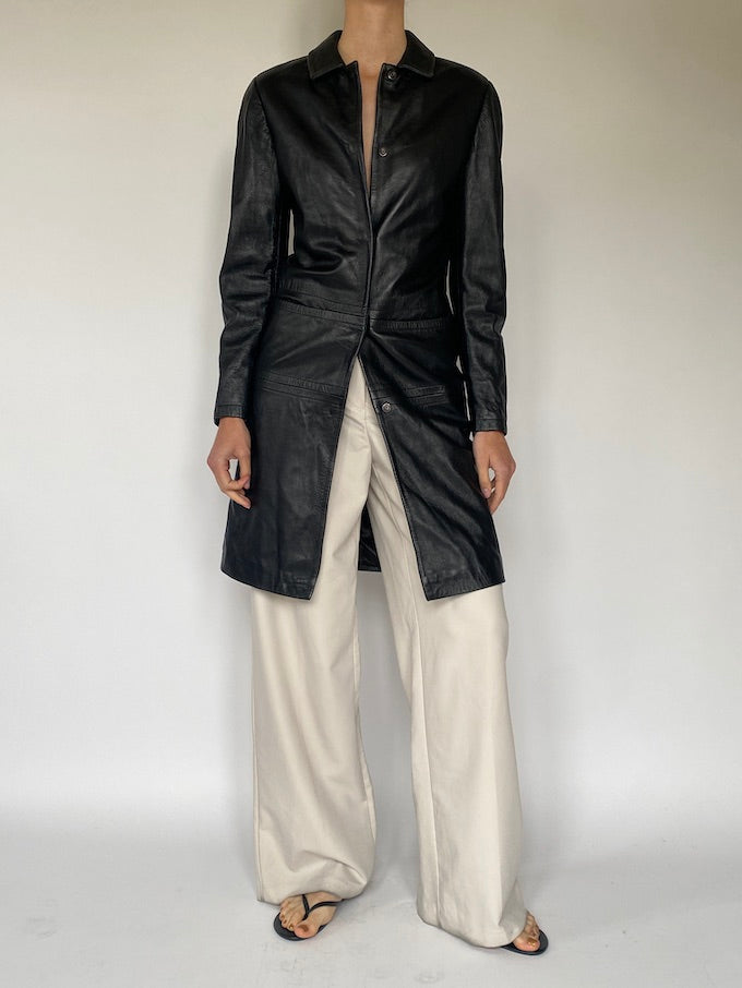 Vintage long leather jacket in black 5627
