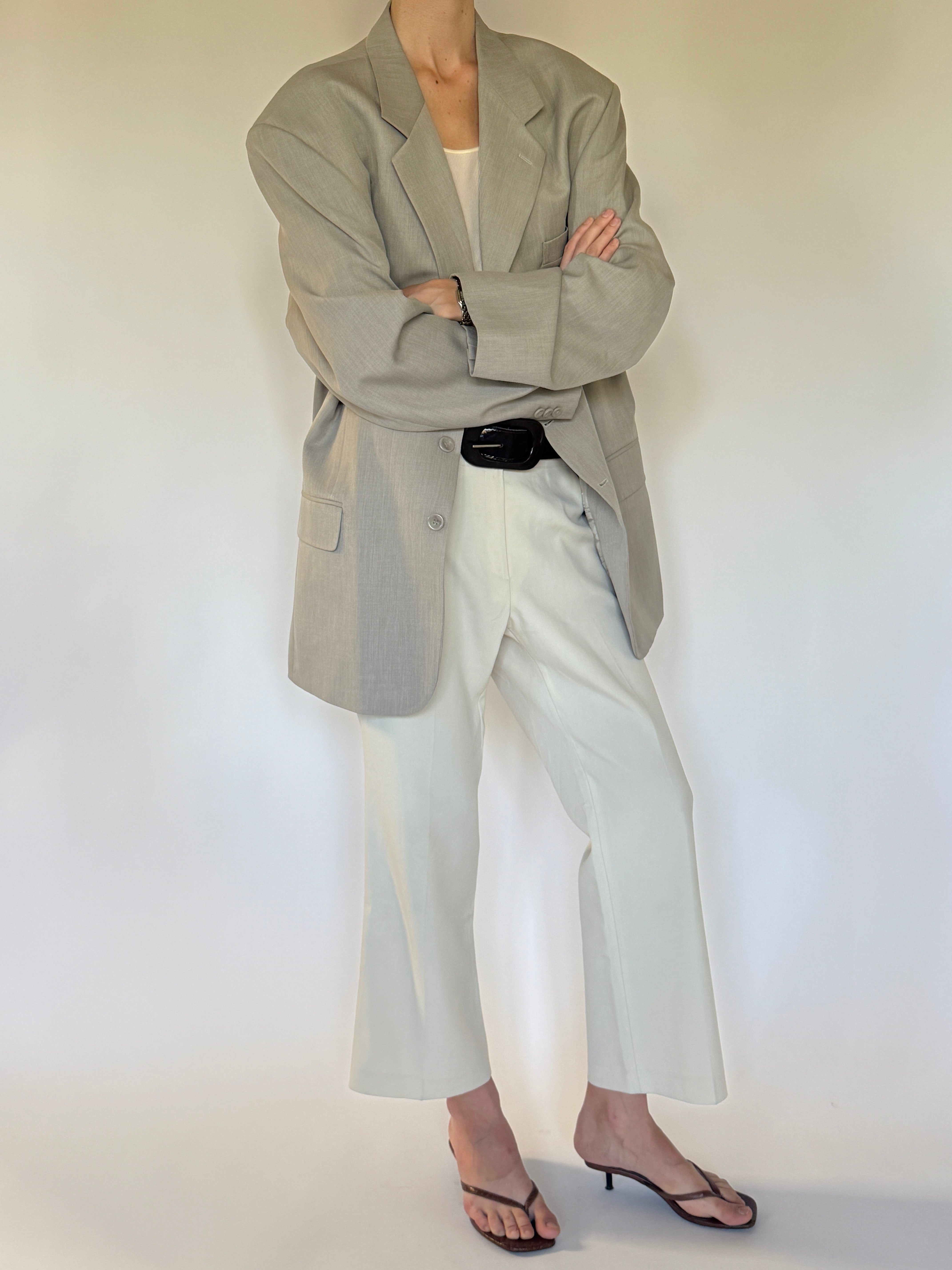 Vintage Oversized Single-Breasted Blazer Beige 7372