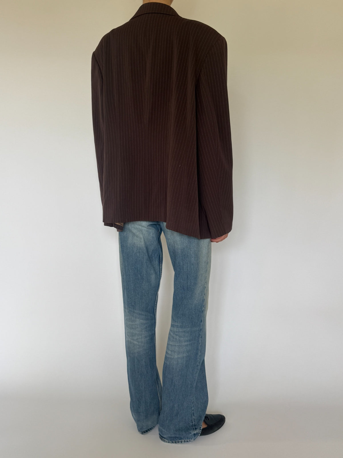 Vintage brown pinstripe blazer back view