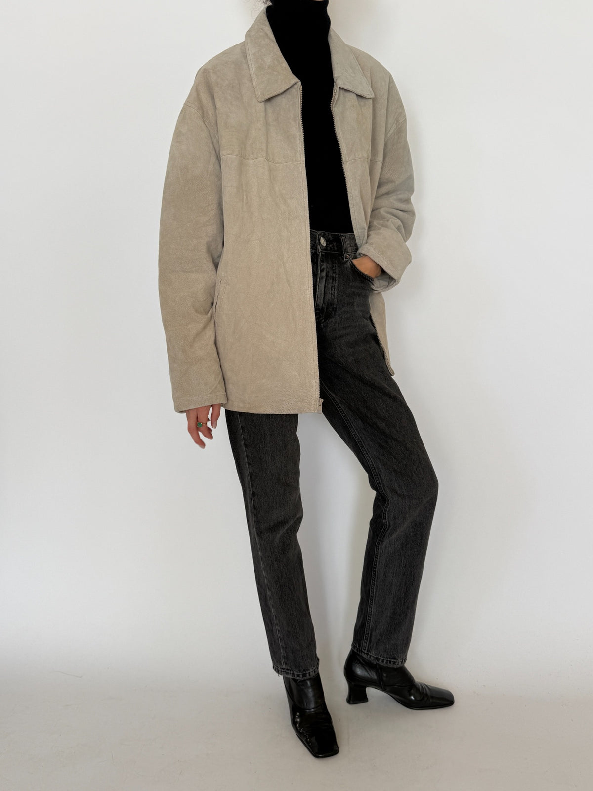 Vintage stone suede leather jacket