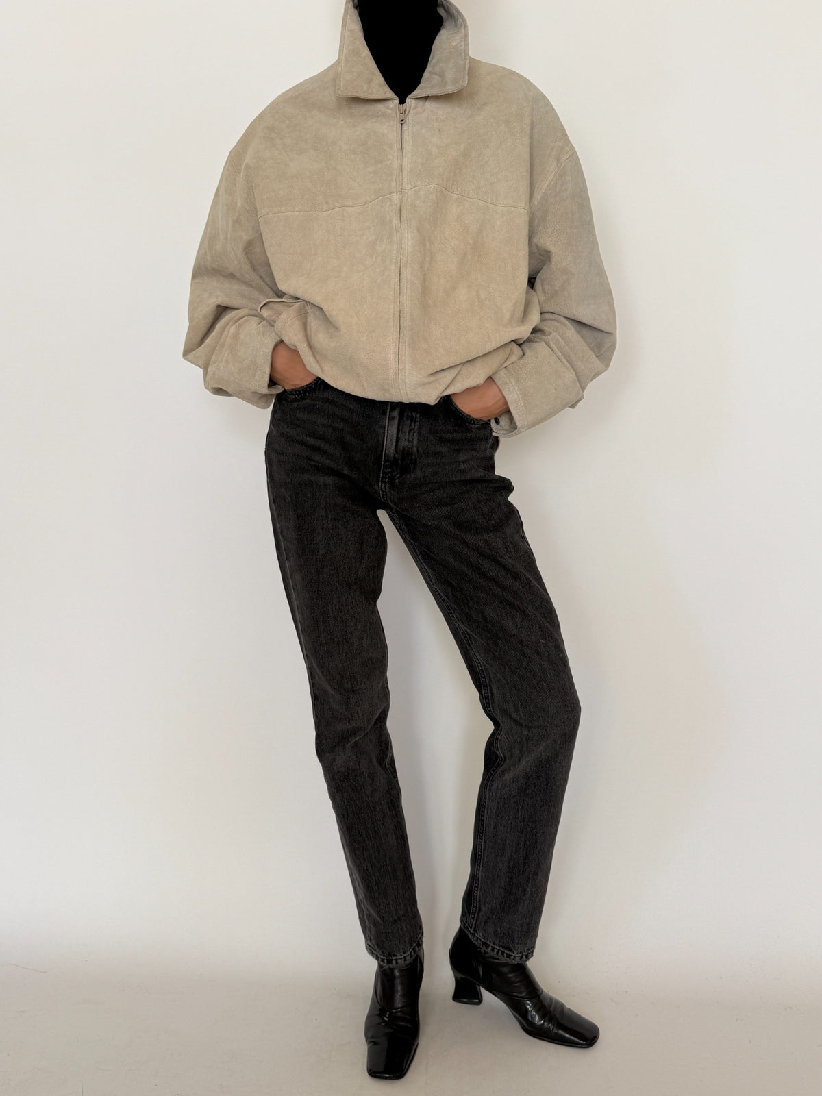 Vintage stone suede leather jacket